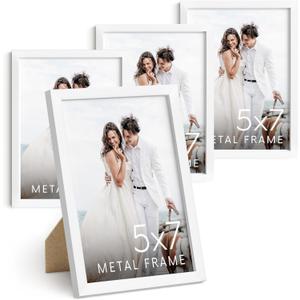 HAUS AND HUES 5x7 White Metal Picture Frames - Photo Frames 5X7 - Features Premium Aluminum, Vertical Hanging, Easel Back for Tabletop, Home, Office (5x7 in, White, Set of 3)