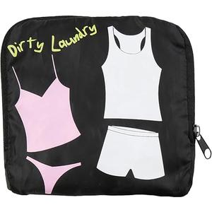 Miamica Travel Laundry Bag, Wash, Dry, Fold, Repeat, Black, 21" x 22", Dirty Laundry