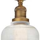 Yosoan Indoor Vintage Ceiling Light with Striped Shade, 1-Light Hardwired Modern Vanity Light Industrial Semi Flush Mount Ceiling Lamp Bowl Texture Glass for Kitchen Hallway(Antique)