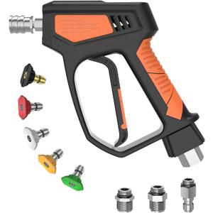 Pressure Washer Gun, 5000 PSI / 10.5 GPM with 3/8" Swivel Plug & M22-14mm/15mm Fittings, 5 Nozzle Tips, Suitable for Most Pressure Washers