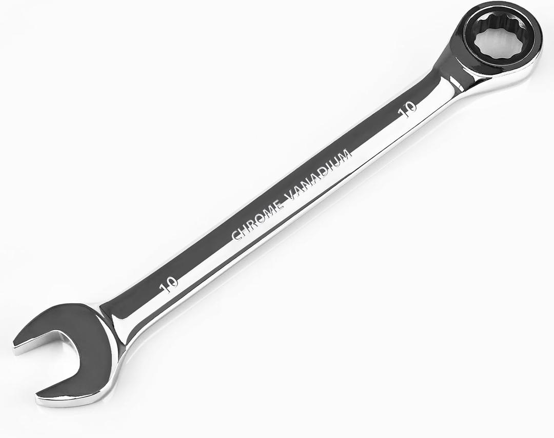 Egofine 10mm Ratcheting Combination Wrench Metric, Industrial Grade Gear Spanner with 12-Point Design, 72-Tooth Ratchet, Chrome Vanadium Steel