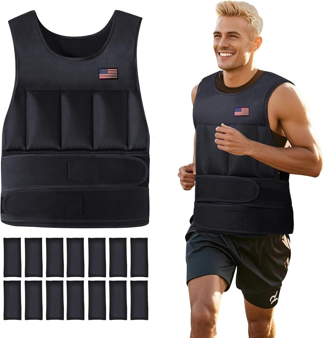 Wolliwa Adjustable Weighted Vest for Men Women, 2-20 Lbs Adjustable Weights Weighted Vest with Straps Running Weight Vest Walking Strength Training Fitness, Black, 14 PCS Sandbags, Each 1.27 Lbs