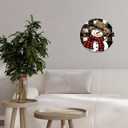 Round Metal Sign Snowman Festive Tin Art Farmhouse Wall Decor for Home Cafe Bar Office 12 * 12inch