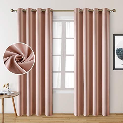 HOMEIDEAS 2 Panels Blush Pink Faux Silk Blackout Curtains, 52 X 84 Inch Room Darkening Satin Thermal Insulated Window Drapes for Bedroom, Indoor