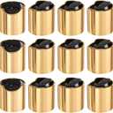 UXcell 12pcs Aluminized Plastic Disc Top Caps, 24/410 Replacement Press Caps Durable Dispensing Lids for Squeeze Bottles, Refillable Bottles, Gold Black