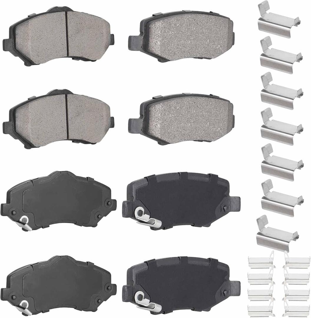 ILONPA Front Rear Ceramic Disc Brake Pads Set for Jeep Wrangler 2007-2017, Wrangler JK 2018, Liberty 2008-2012, for Dodge Nitro 2007-2011 8PCS(With Hardware)