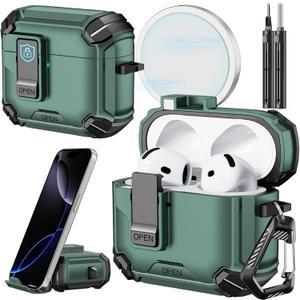 Inesore Compatible with AirPods 4th Case with Phone Stand & Cleaning Kit,Compatible with Magsafe,Magnetic Automatic Lock for Airpods 4 with Active Noise Cancellation Charging Cover (2024)