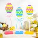 2 x 3 Pcs Easter Table Decorations, Easter Tiered Tray Decor, Colorful Wooden Easter Eggs Signs, Glitter Easter Decoration Farmhouse Tabletop Centerpiece for Home Kitchen Office Spring Party