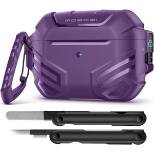 MOBOSI for AirPods Pro 2 Case with Lock, Compatible with AirPod 2nd Gen Cover [Fit for MagSafe], Military Grade Hard Shell for iPods Pro2 with Cleaner Kit & Keychain for Men(2023), Purple
