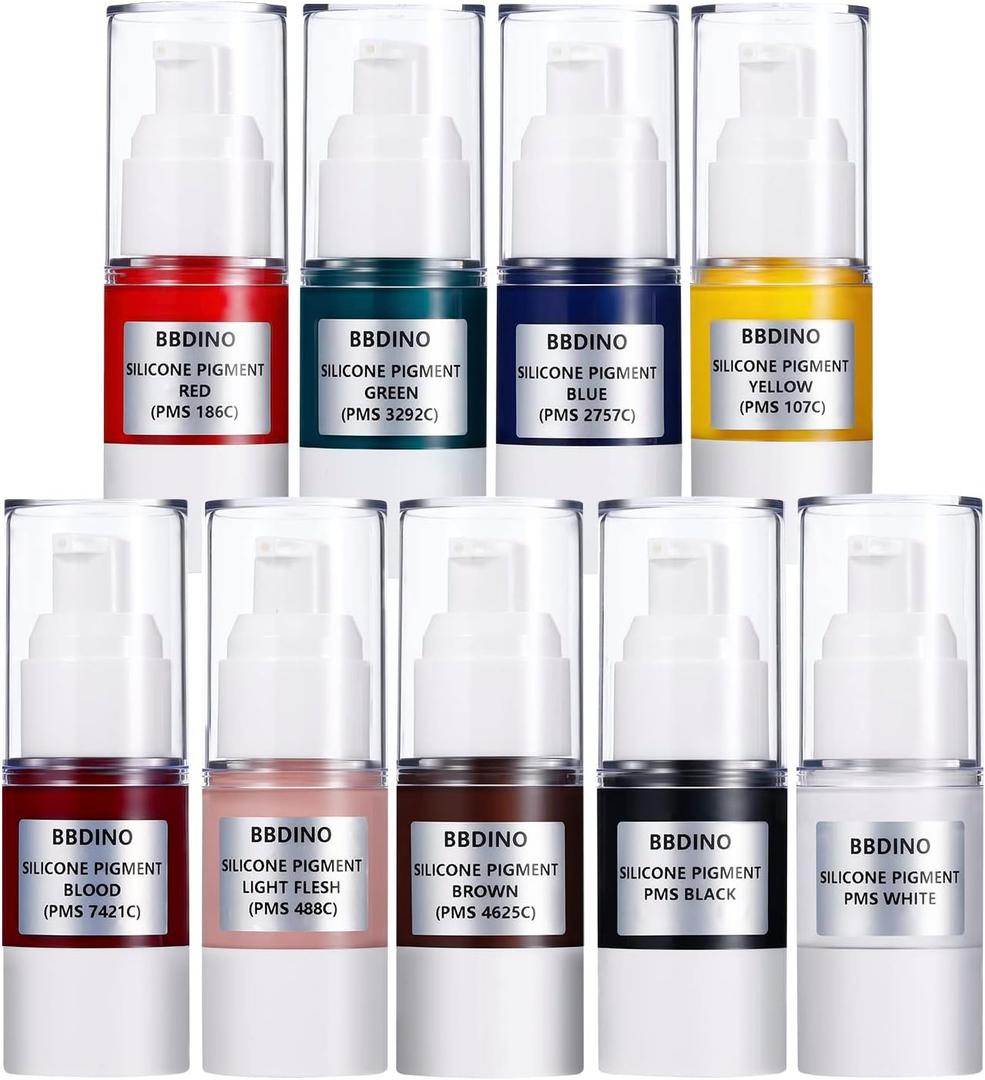 BBDINO Silicone Pigments, Liquid Silicone Pigments Set of 9 Colors, Real High Concentrated Liquid Silicone Dye for Silicone Mold Making, Each Color 0.5 Oz/ 15 ml