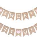 GCQQ Sweet Baby Girl Banner-Pink Baby Girls Burlap Baby Shower Banner Rustic Gender Reveal Banners for Pink BBQ Baby Shower Party Decoration, Pre-strung