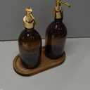 HOMENCE Hands & Dishes Soap Dispenser Set with Bamboo Tray  Refillable Bottles for Hand Soap & Dish Soap  Kitchen & Bathroom Sink Organizer  Long-Lasting Elegant Home Decor with Drawstring Gift Bag