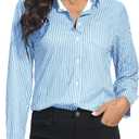 COUXILY Soft Wrinkle-Free Button Down Stretch Shirts for Women, Breathable Moisture-Wicking Casual Work Dress Tops (Large, Light Blue Striped)
