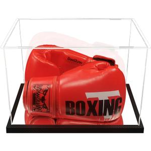 Clear Boxing Glove Display Case Acrylic Display case for Full Size Boxing Glove Boxing Glove Storage Box Dustproof UV Protection Cabinet with Carbon Fiber Skin Base and Removable Mirror Base