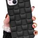 Ginkgonut Compatible with iPhone 13 Case or iPhone 14 Case for Women/Girls, Cute 3D Laid Desgin Soft Silicone Shockproof Raised Bumper Corners Case for iPhone 13 / iPhone 14（Black）