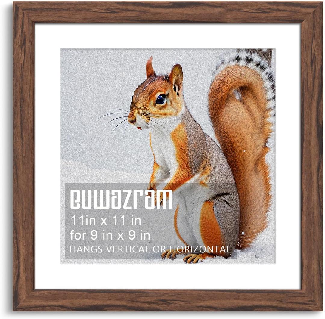 Rustic Walnut 11x11 Frame - Single Frame, 11 x 11 Poster Frame with Mat for 9x9, Picture Frames for Artwork, Puzzles, Photos and Movie Posters