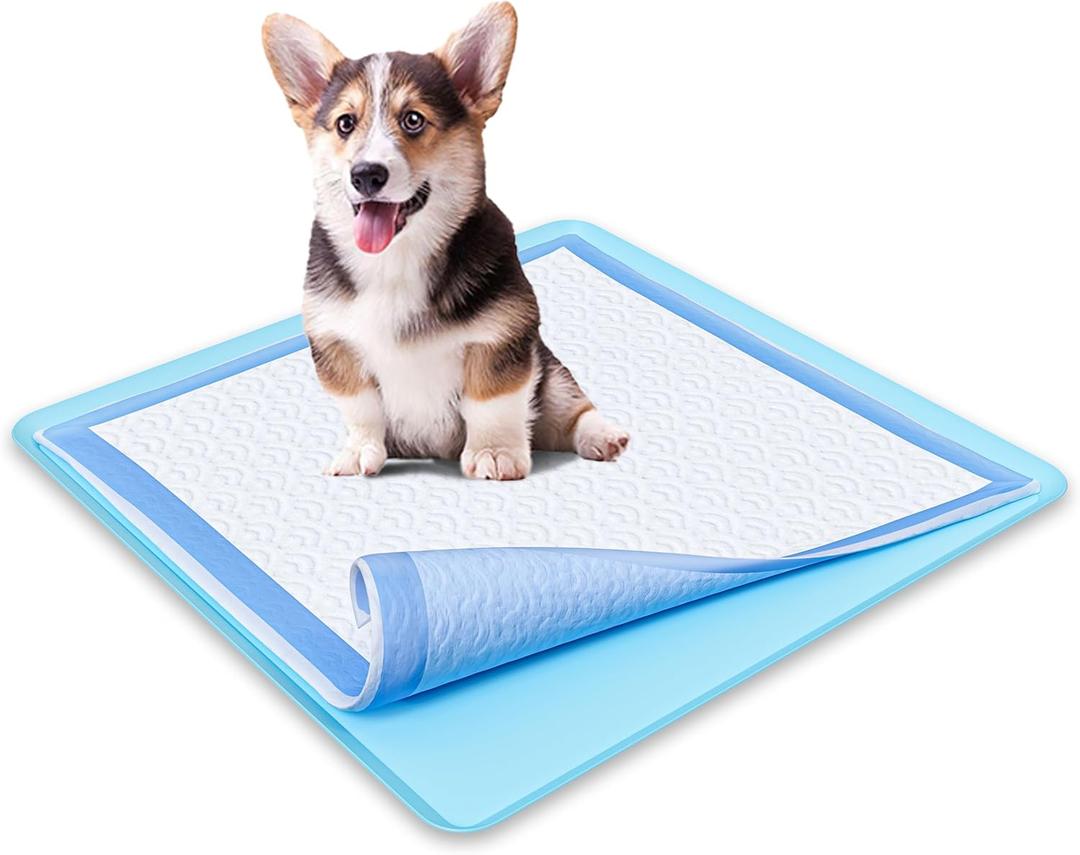 TidyFriend Dog Pee Pad Holder Tray - Fits Up to 24 x 24 Pee Pad Holder for Dogs - Stable Grip, Raised Edges, Quick-Wipe Silicone Surface Dog Pad Holder for Indoor Flooring Protection (Sky Blue) (1 Pack)