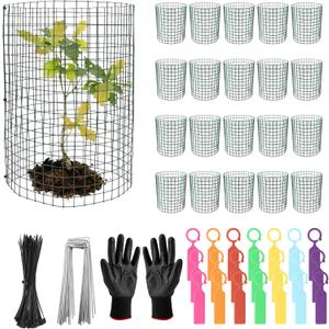 21Pcs 24"x 12" Plant Protectors from Animals, Wire Protectors for Plants, Plant Cages Chicken Wire Cloche with Ground Stakes and Nylon Ties for Garden Flower Vegetables (7 Set)