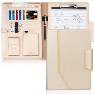 Toplive Padfolio Portfolio Case, Executive Business Padfolio with Document Sleeve, Letter/A4 Size Clipboard, Business Card Holders, Portfolio for Women & Men, Matte Gold
