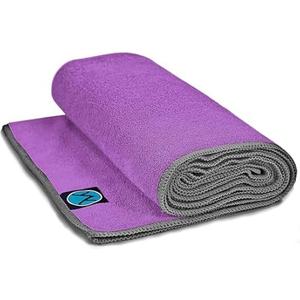 Youphoria Yoga Microfiber Non-Slip Towel - Hot Yoga Mat Towel for Enhanced Grip and Sweat Absorption - Purple with Gray Stitching
