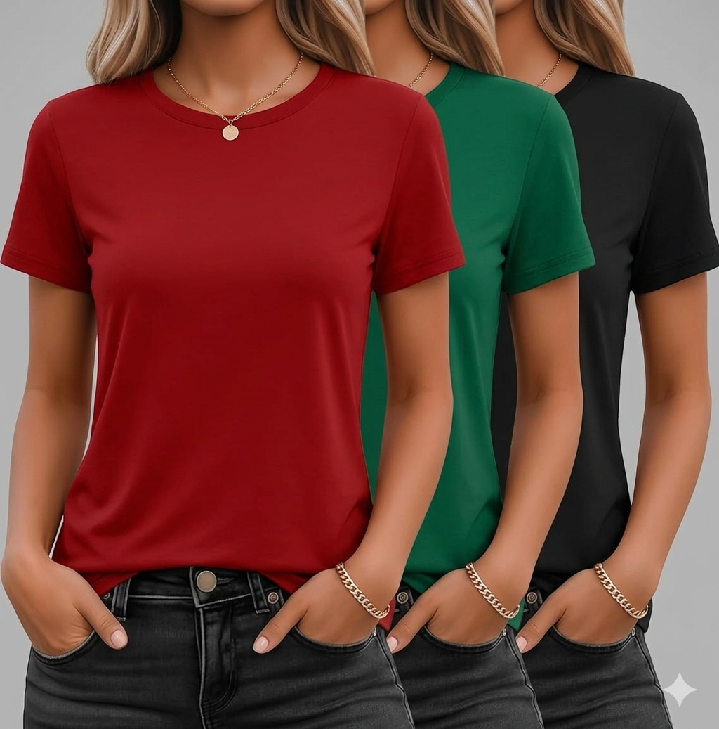 T-Shirt 3 Pack Purple Black Green Medium No Brand