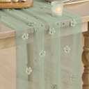 Artoid Mode Sage Green Flower Pearl Green Gauze Table Runner 10FT, Seasonal Sheer Dining Holiday Wedding Birthday Baby Shower Table Decor for Home Party