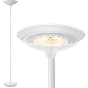 BoostArea Torchiere Floor Lamp, 30W Super Bright LED Standing Lamp, 3000K Stepless Dimmable Pole Lamp with Rotary Switch, 70 Inch Tall Metal Modern White Floor lamp for Living Room/Bedroom/Office/Den