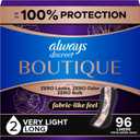 Always Discreet Boutique Incontinence Panty Liners for Bladder Leaks, Size 2, Very Light Absorbency, Long Length, 96 Count (3 Packs of 32)