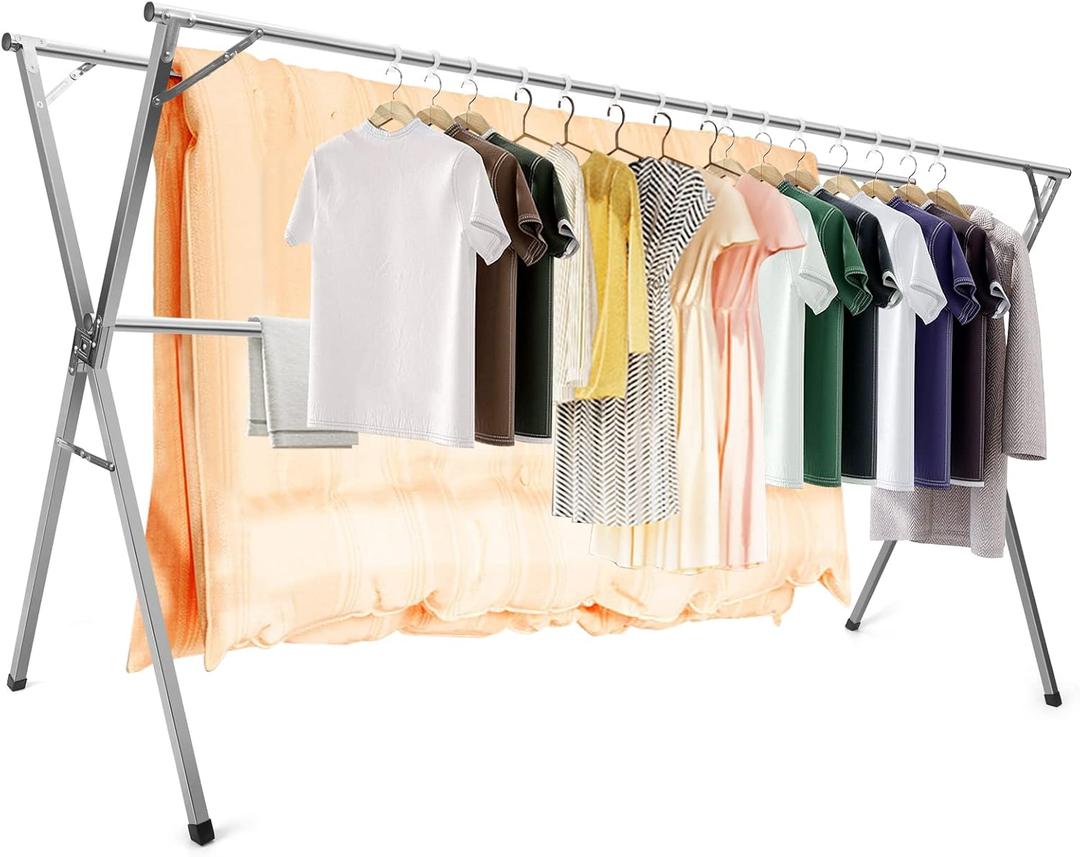 AIODE Clothes Drying Rack for Laundry Foldable, 79 inch Stainless Steel Pool Towel Rack Outdoor Free Standing Clothing Hanger Indoor