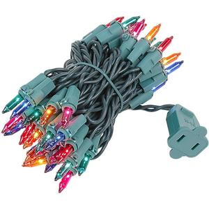 Novelty Lights 11 Feet 50 Bulbs Traditional Incandescent Mini Lights, Multicolor on Green Wire with 2.5" Spacing, Commercial Grade and UL Listed for Indoor/Outdoor Use, End-To-End Connectable