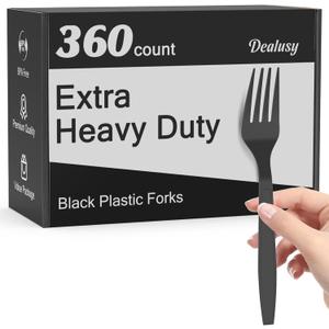 Dealusy 360 Count Extra Heavy Duty Black Plastic Forks Disposable, BPA-Free, Heat Resistant, Solid and Durable Disposable Forks Bulk, Premium Plastic Forks heavy duty for Party Supply