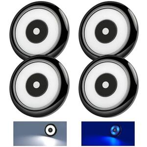 Acegoo RV LED Puck Light Camper Van 3” Overhead Ceiling Light, 12V Down Light for Motorhome Boat Truck Trailer Cars, Inbuilt Dimmer Switch & Blue Nightlight, CRI90+ (Black 5000K)