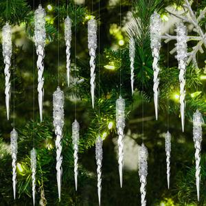 24 Pcs Plastic Hanging Icicles Christmas Icicle Ornaments 5.5, 3.5 Drop Ornament for Christmas Tree Winter Decorations Transparency Clear Icicles for Xmas Tree Party Wedding Supplies