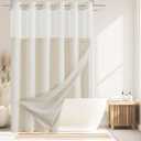 No Hooks Needed Linen Shower Curtain and Liner Set, Hotel Luxury Decor Shower Curtains for Bathroom with See Through Top Window,Water Resistant Fabric,72Wx72L,Natural Linen