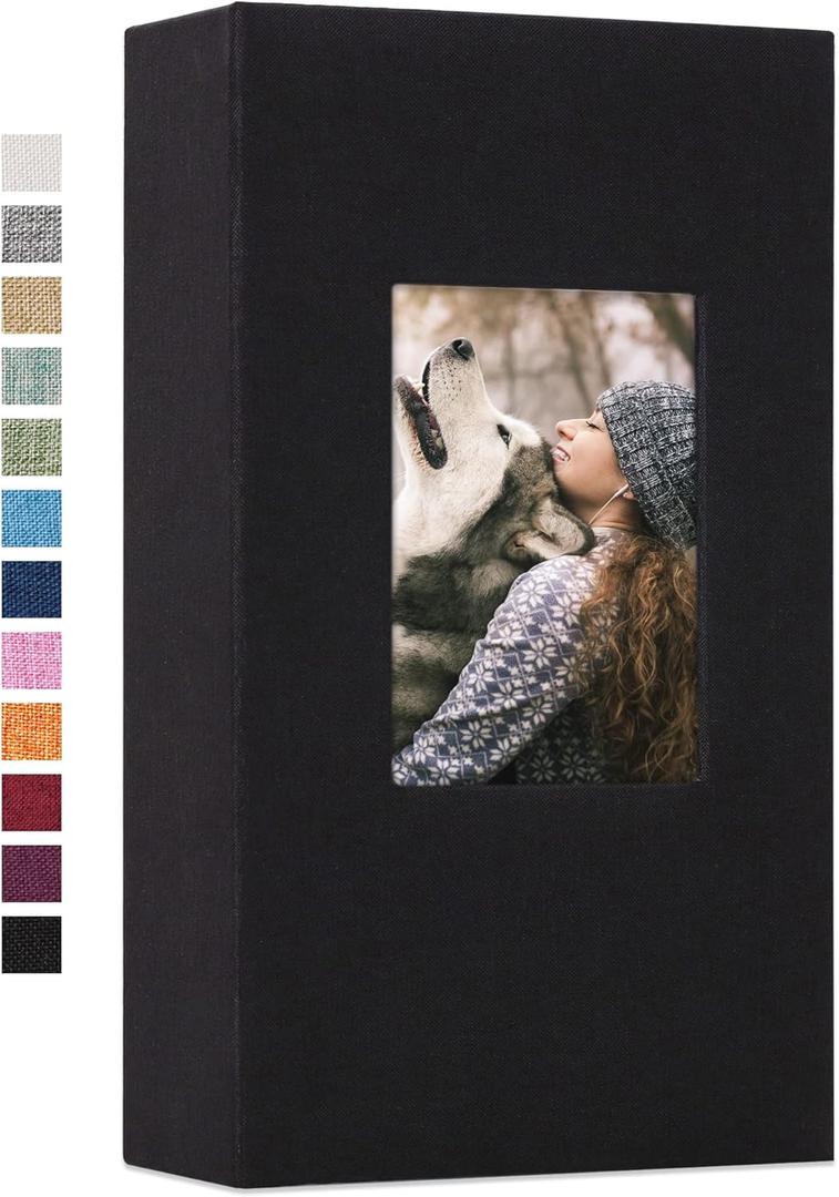 Vienrose Linen Photo Album 300 Pockets for 4x6 Photos Fabric Cover Photo Books Slip-in Picture Albums Wedding Baby Black