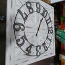 EMAX HOME Large Farmhouse Wall Clock 24 Inch White Square Rustic Wooden Clock with Decorative Reversible Wooden Sign, Perfect for Any Space and Ideal Gift