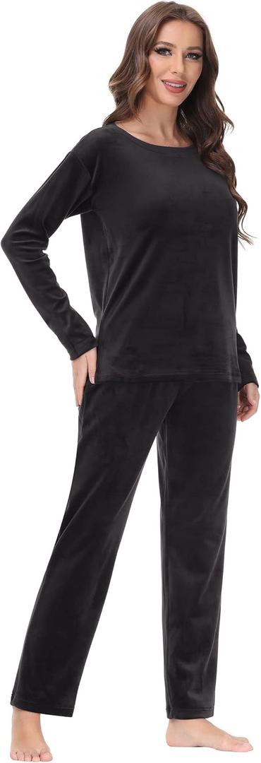 COZZIPLUS Women Velour Sweatsuits Sets Lounge Set 2 Piece Sweatsuit Crew Neck Sweatshirt and Sweatpant Velvet Jogging Suit L