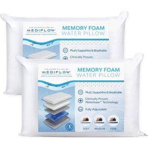 Water Pillow Memory Foam re-Invented with Waterbase Technology - Clinically Proven to Reduce Neck Pain & Improve Sleep Quality. (Twin Pack) (White)
