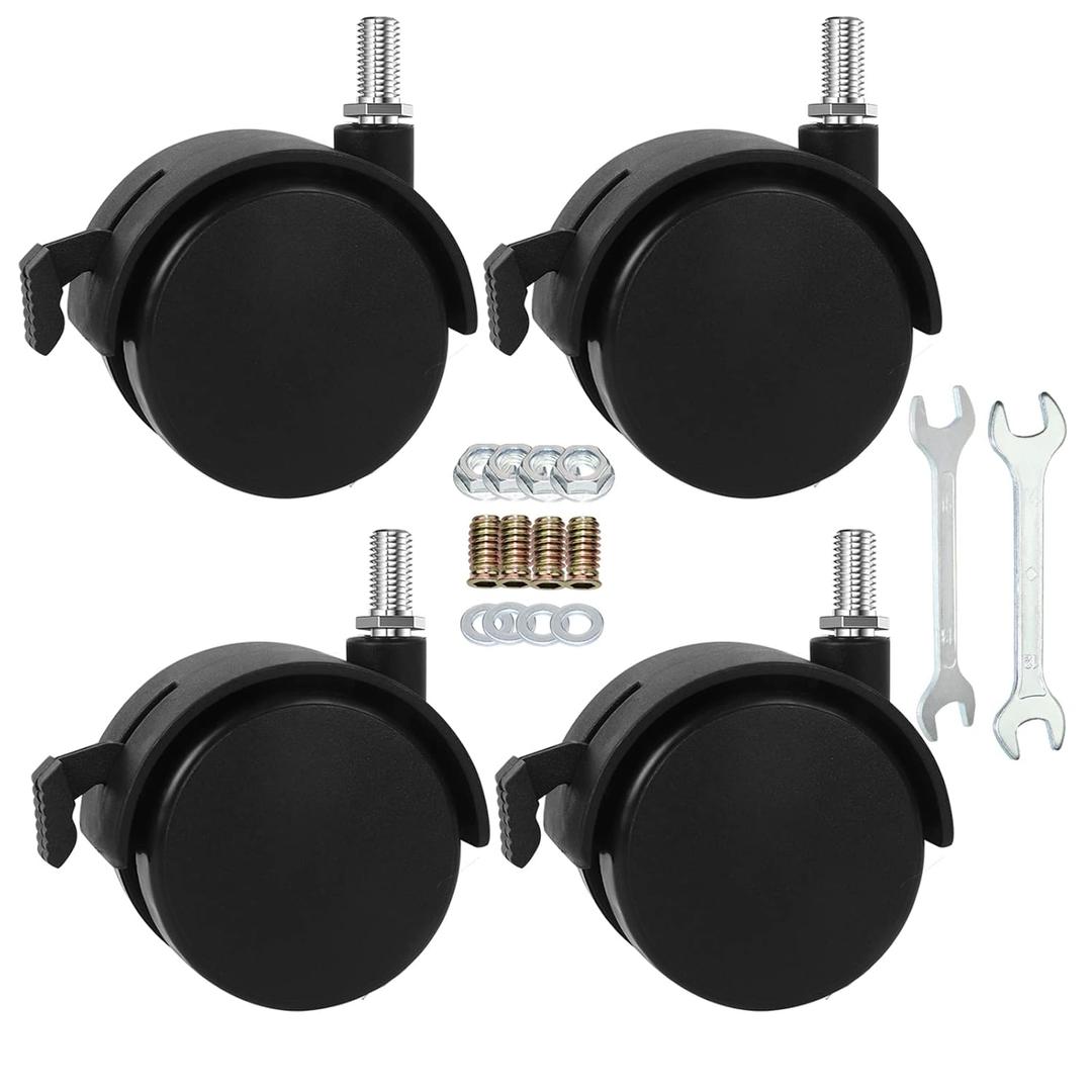 2" Stem Casters Replacement Casters Threaded Swivel Furniture Caster Wheels with Brakes 100Lbs (5/16-18-Black)