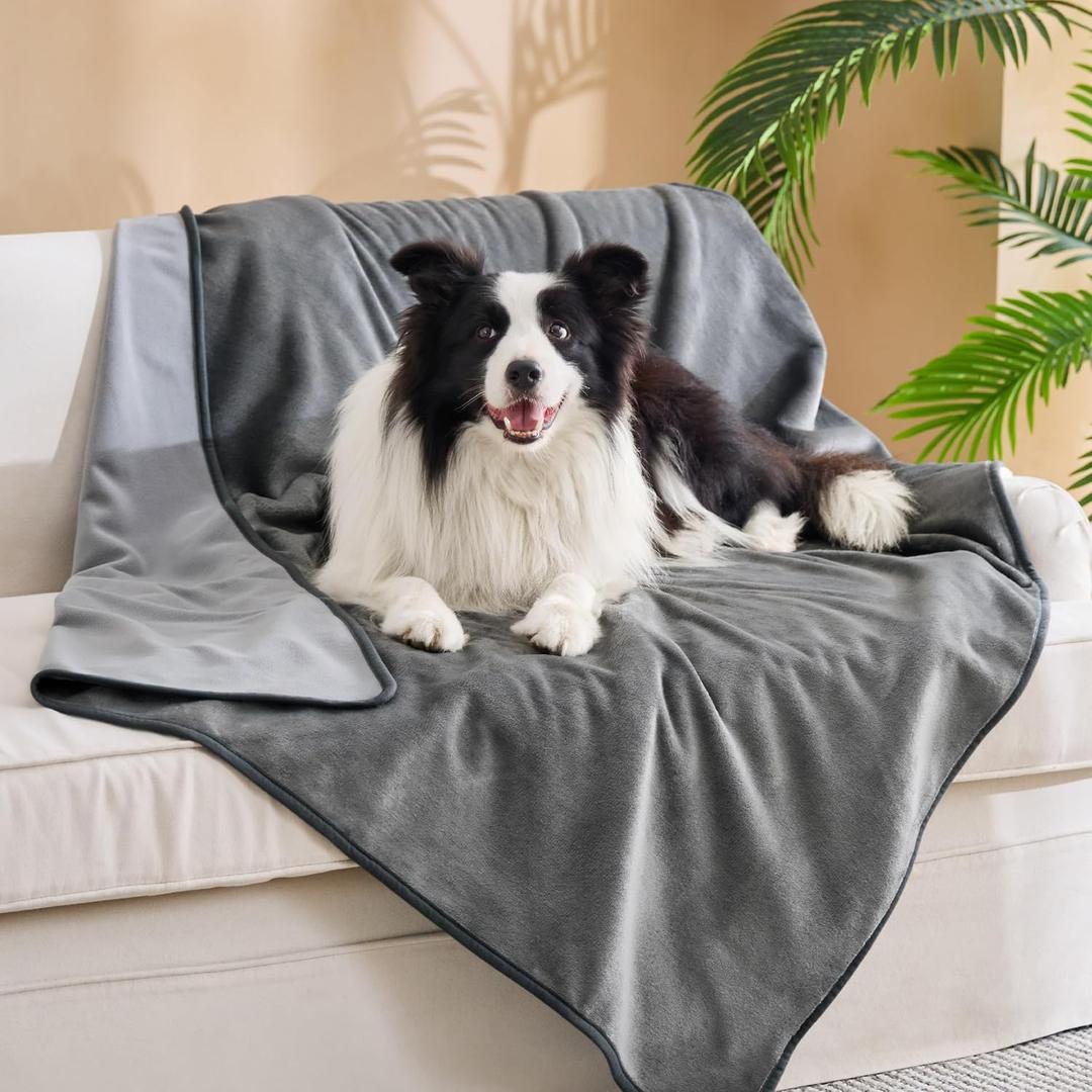Bedsure Waterproof Blanket for Couch - Soft Flannel Fleece Couch Cover Throw Blanket for Large Dogs Pet Leakproof, Protector for Camping, Travel, 50"x60", Grey, XL