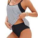 ZAFUL Two Piece Tankini Swimsuit for Women High Waisted Tummy Control Bathing Suit Double Up Tankini Set, Large