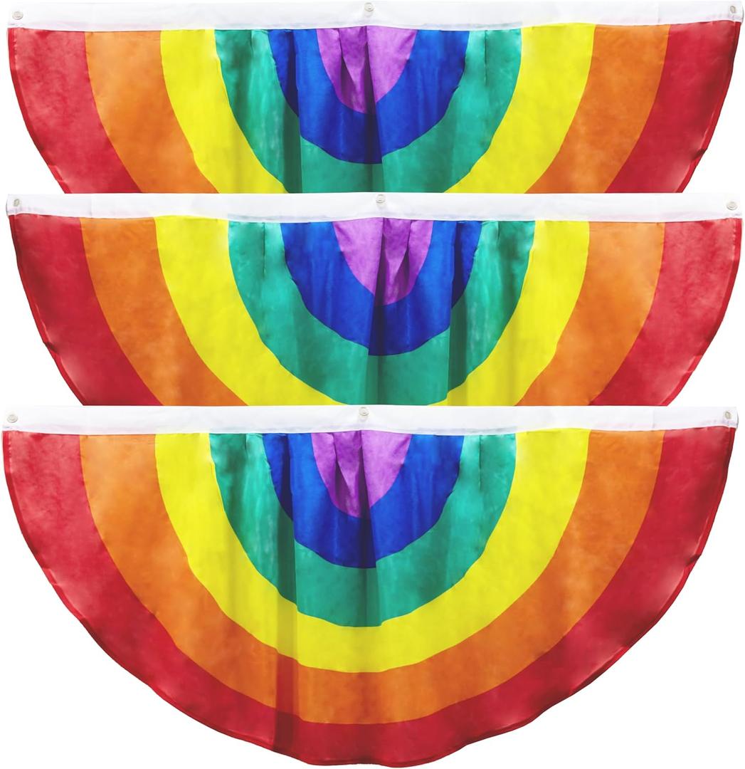 Iconikal 3-Pack Rainbow Flag Bunting, 4x2 Feet, 6-Color Pride Decor, Weather-Resistant