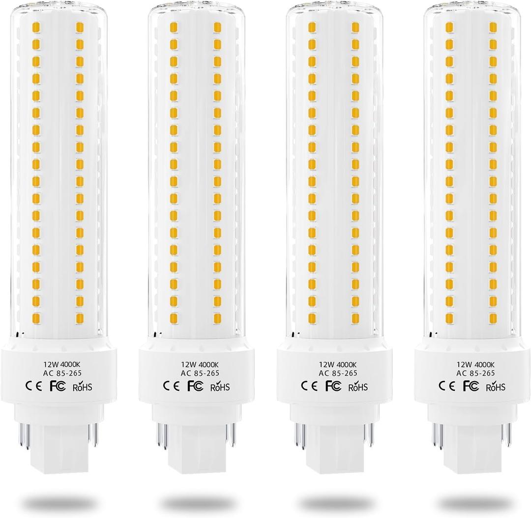 Lustaled LED Gx24q 4-Pin Base Light Bulb, 12W Gx24 PL Retrofit LED Recessed Light Natural White 4000K 26W Compact Fluorescent Lamp Replacement for Ceiling Fixtures, 4-Pack (Remove/Bypass The Ballast)