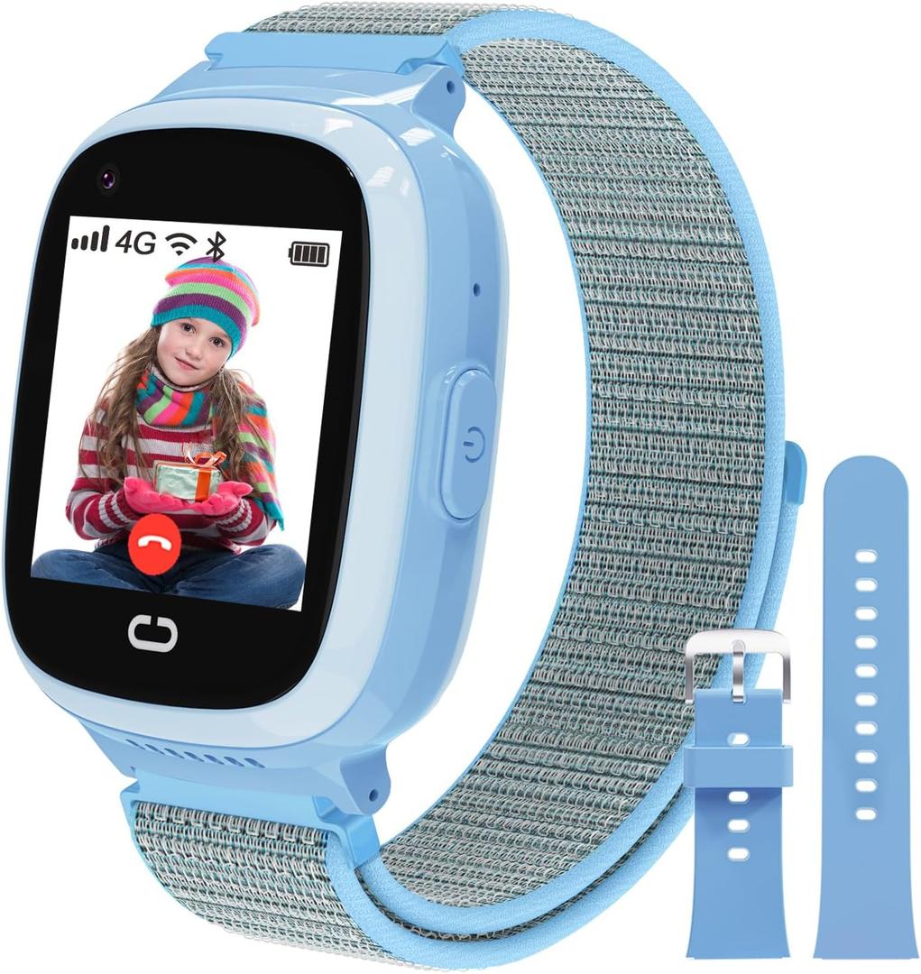 PTHTECHUS 4G Kids Smart Watch with SIM Card, Kids GPS Watch with Video Call Voice Chat WiFi/GPS/Call SOS Chat Bluetooth Camera Music Alarm Clock, Wrist Watch for 5-12 Girls Boys