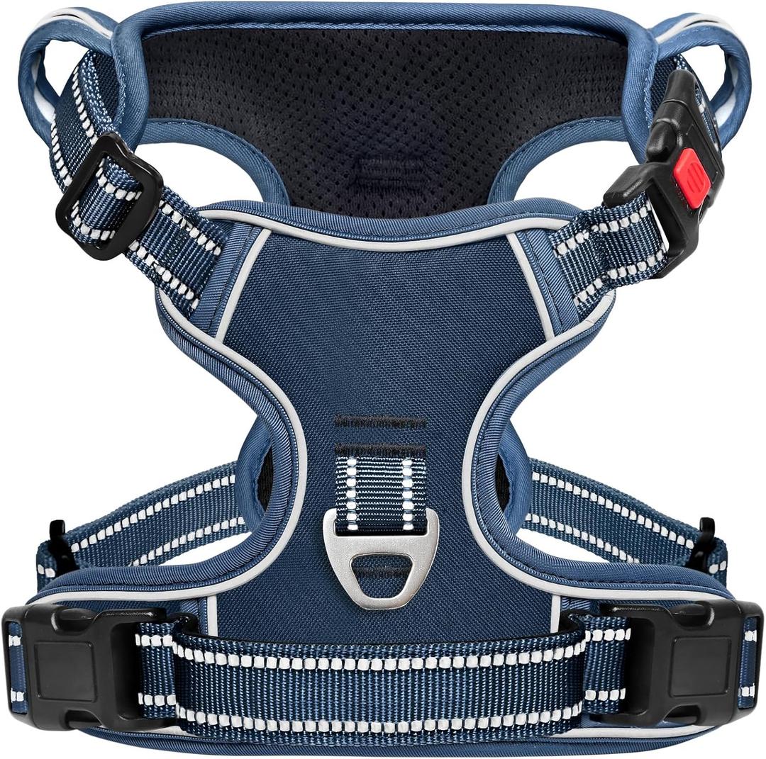 Timos Dog Harness Large Sized, No Pull Pet Harness with Neck Lockable Snap,No Choke Front Clip Dog Reflective Vest,Adjustable Metal Rings 3 Buckles,Easy Control Handle for Large Dogs Royal Blue L (Large (Pack of 1))