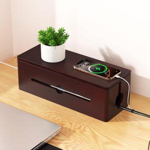 Cinati Large Cable Management Box, 15.8" Wooden Cable Organizer for Floor Wires Storage, Wall Mount Cord Hider Box for Electrical Cord Management, Power Strip Wire Organization for Desktop Home Office
