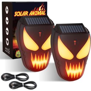 Solar Nocturnal Animal Repeller with Flickering Flame, Waterproof Solar Racoon Repellent Outdoor Coyote Deterrent for Fox, Raccoon, Skunk, Deer - Predator Light for Chicken Coop, Garden (2Pack-Black)