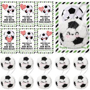 Jenaai 30 Sets Valentine Soccer Team Gift Bulk Cute Face Plush Soccer Keychain with with Inspirational Cards Valentine Party Favor for Team Player Group Athletes