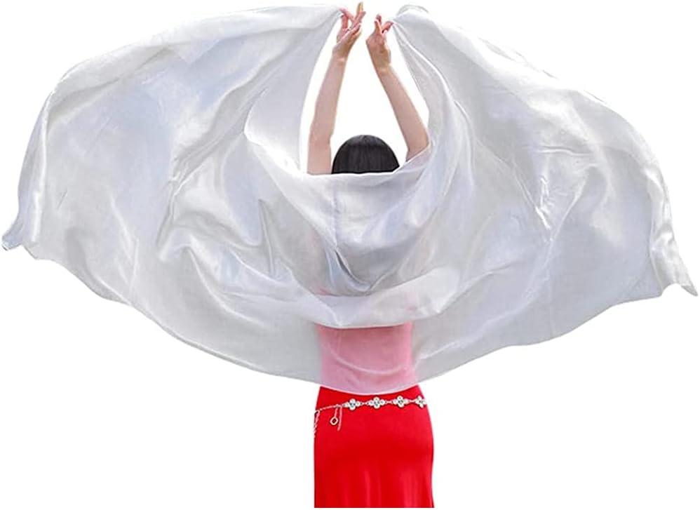 Nimiman Women 100% Real Silk Belly Dance Veils Dancing Hand Scarves Gradual Color Adult Size (White)