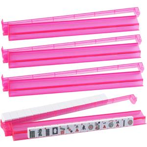 All-in-One Tile Rack & Pusher, Clear Acrylic Mahjong Combo, Modern American Majiang Tile Set of 4 (Pink)